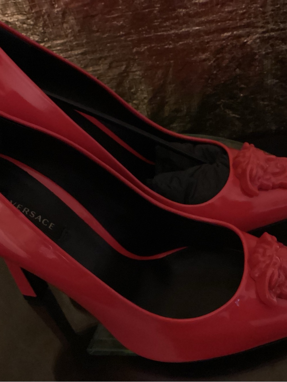 Versace Red Patent Leather Pointed-Toe Pumps with Medusa Accent - Picture 6 of 10